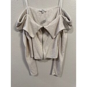 Atelier by Kirious XL Off Shoulder Zip Front Ribbed‎ Knit Top